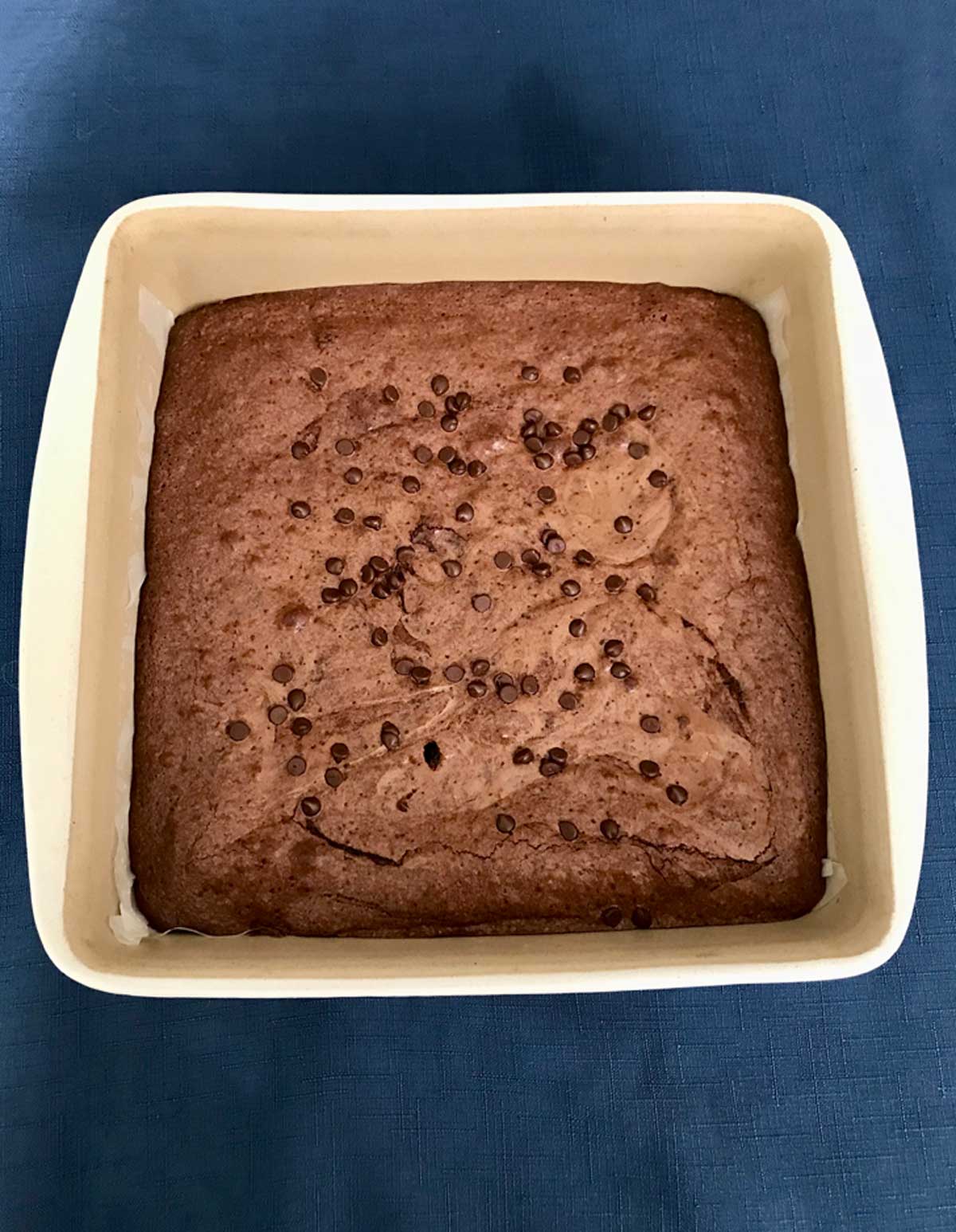 Julia Child's Best Ever Brownies in a 9-inch Pampered Chef stoneware pan.