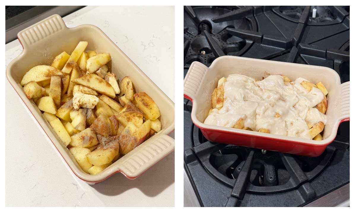 Apple Sonker in a small casserole dish.