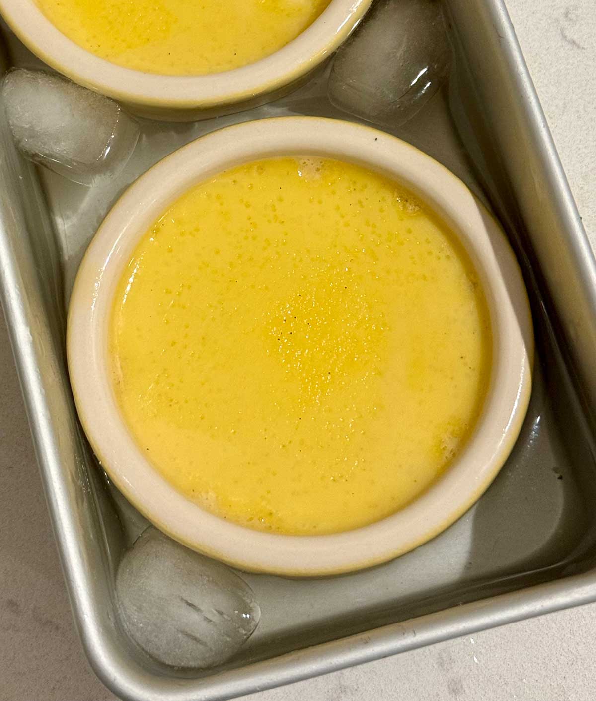 Crème Brûlée in an ice bath