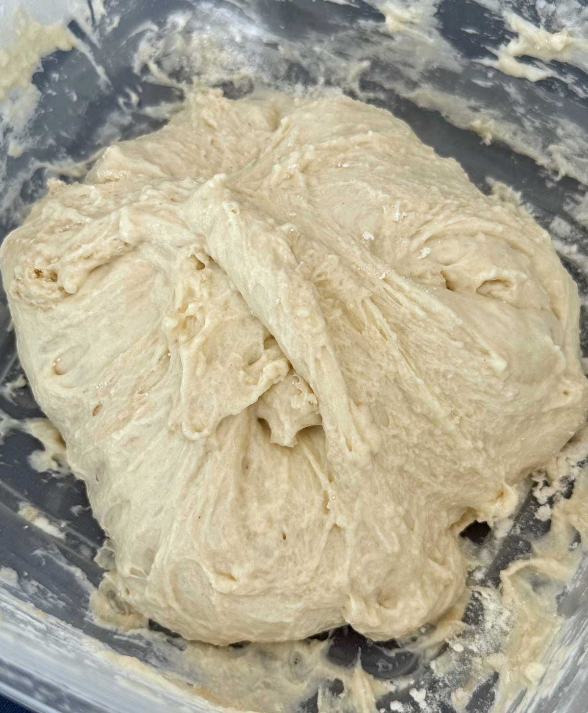 Ciabatta dough stretched and folded