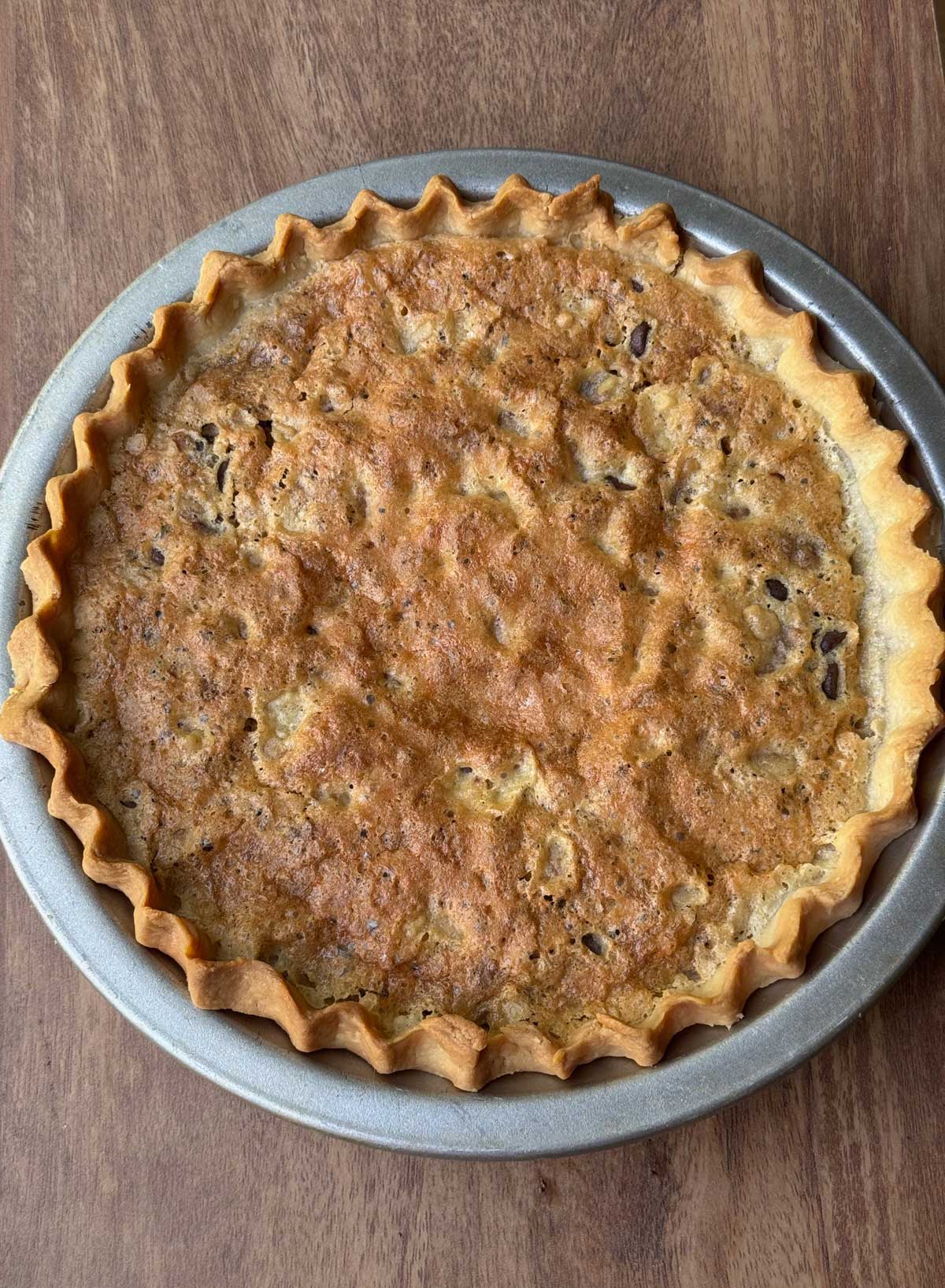 Kentucky Derby Day Pie also known as Race Day Pie with bourbon, walnuts and chocolate chips plus a homemade crust.