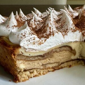 Slice of Tiramisu Cheesecake to show layers.