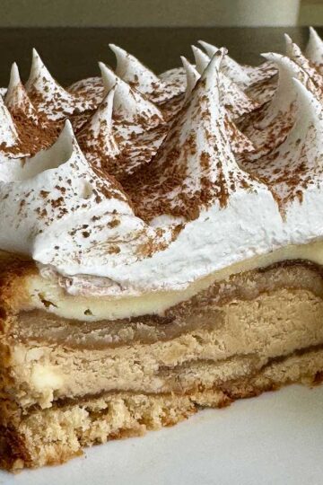 Slice of Tiramisu Cheesecake to show layers.