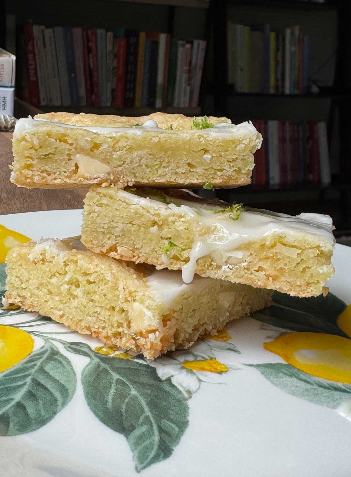 White Chocolate Lime Blondies recipe with a fresh lime juice glaze.