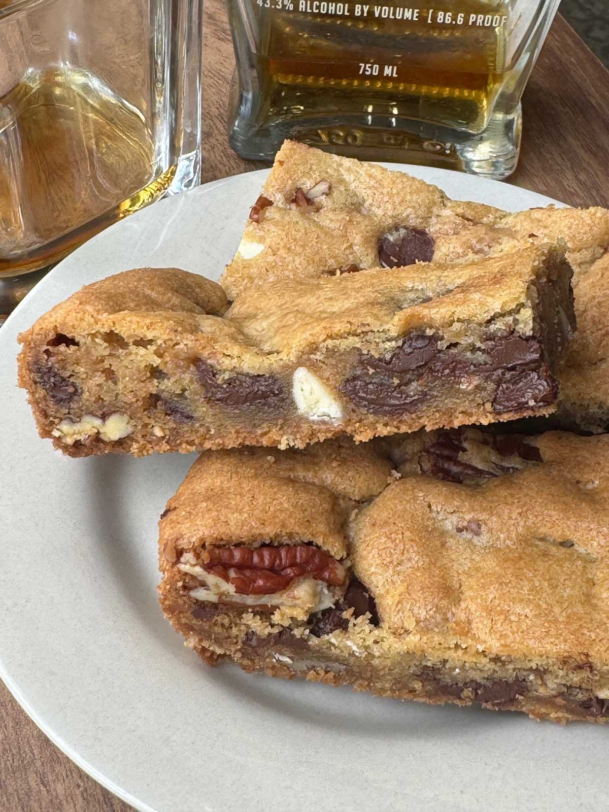 Brown Butter Bourbon Bars with pecans and toffee chips recipe.