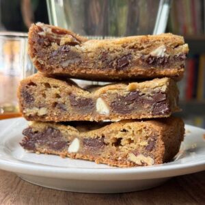 Brown Butter Bourbon Bars with pecans and toffee chips recipe.