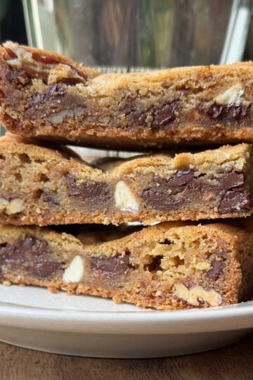 Brown Butter Bourbon Bars with pecans and toffee chips recipe.