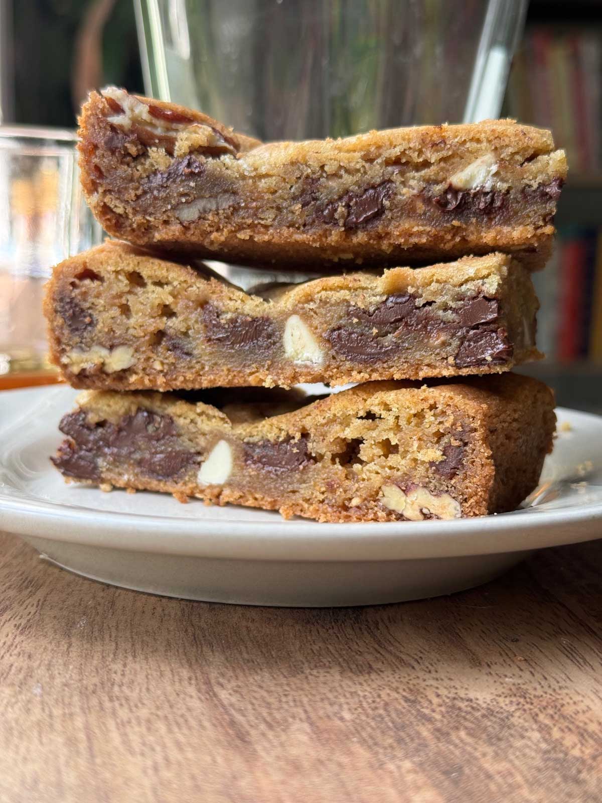 Brown Butter Bourbon Bars with pecans and toffee chips recipe.