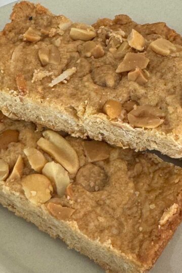 Peanut Butter Coconut Bars recipe adapted from Gourmet Magazine and Ruth Reichl's yellow cookbook.