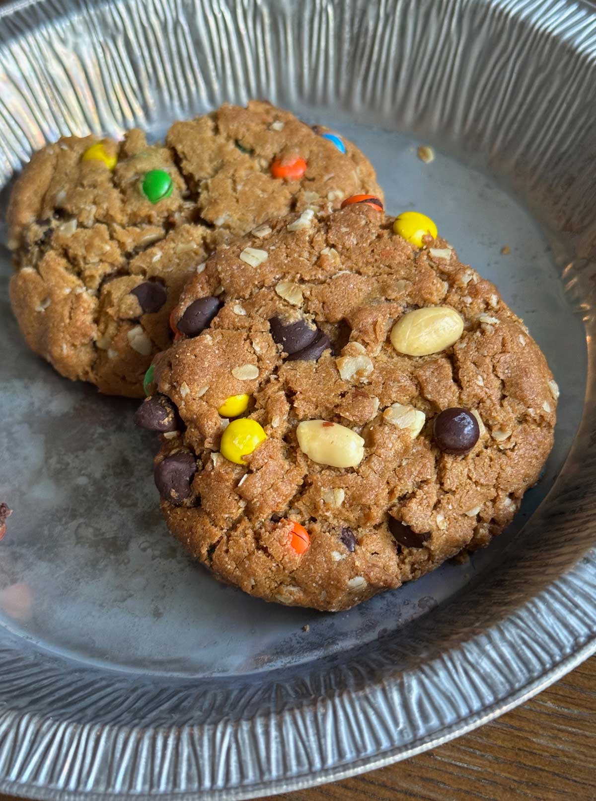 Oat Flour Monster Cookies made with Teddie unsweetened peanut butter