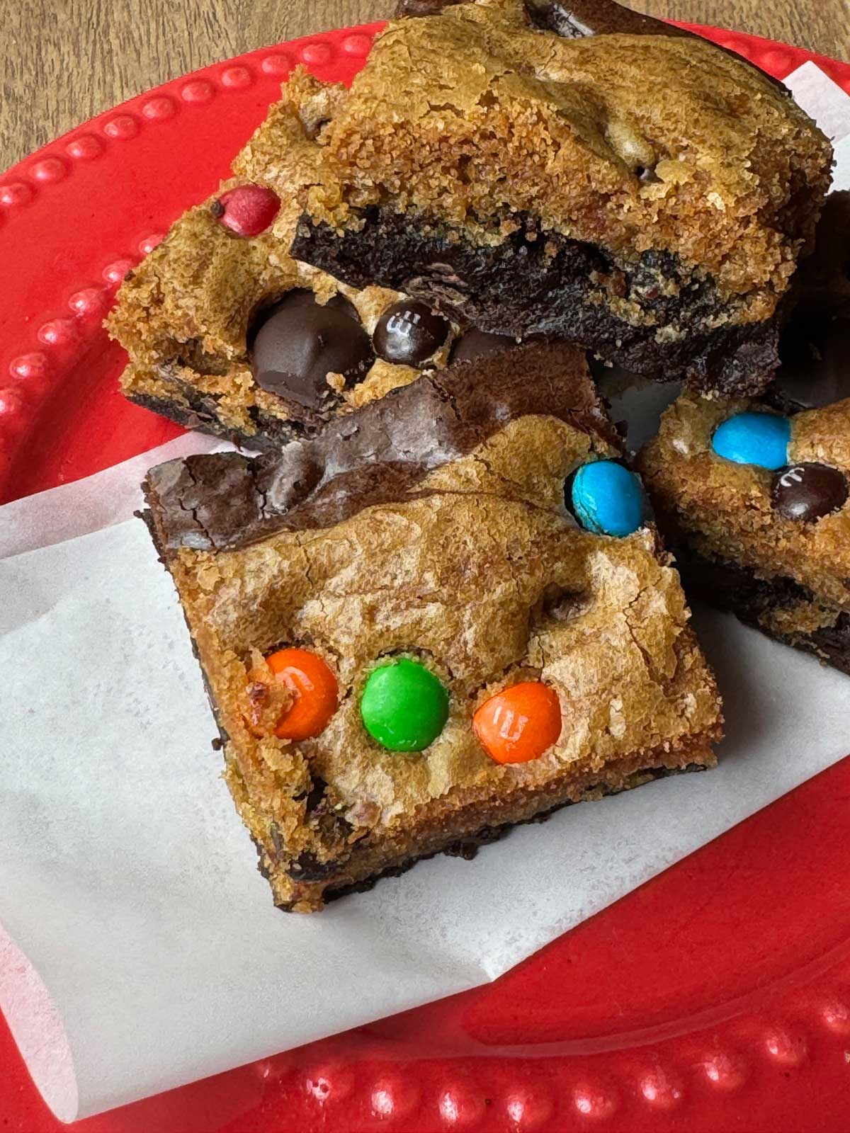 Brookies with shiny tops made with Ghirardelli Ultimate Chocolate Brownie Mix.