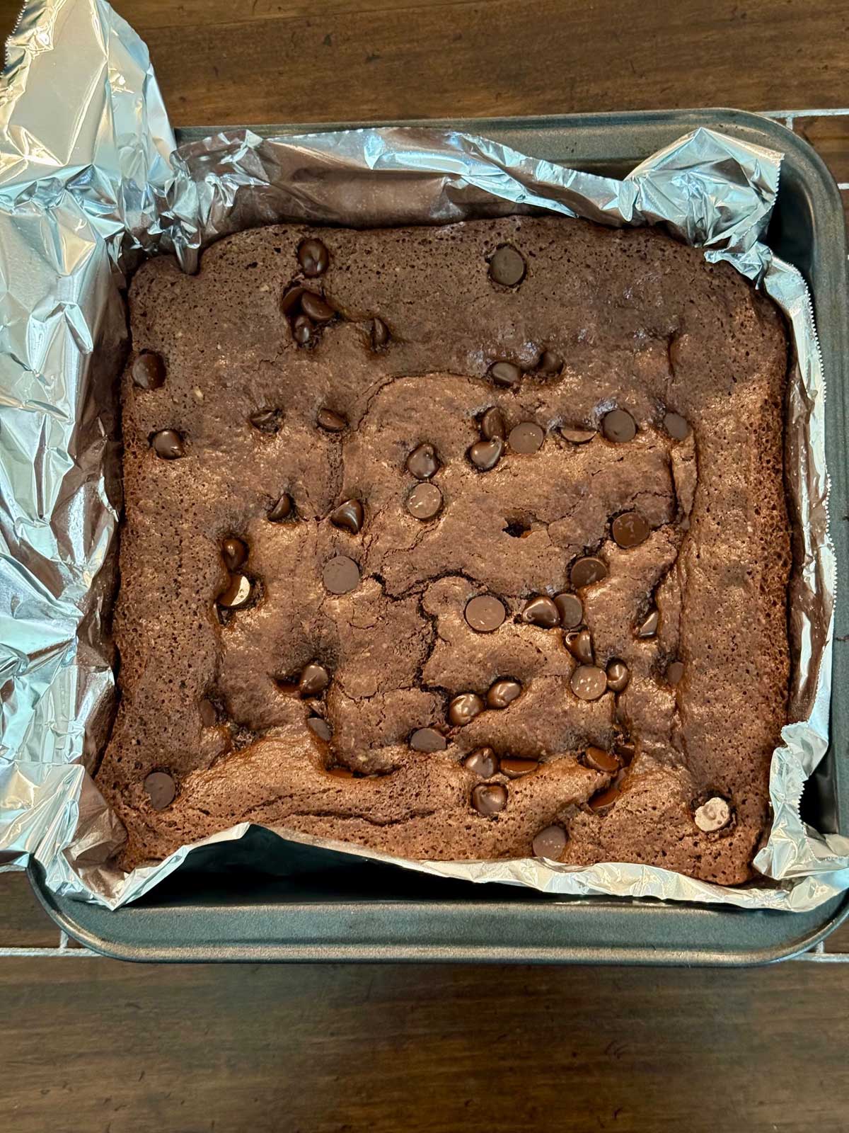 8-Inch square pan gluten-free brownies made with Bob's Red Mill hazelnut flour