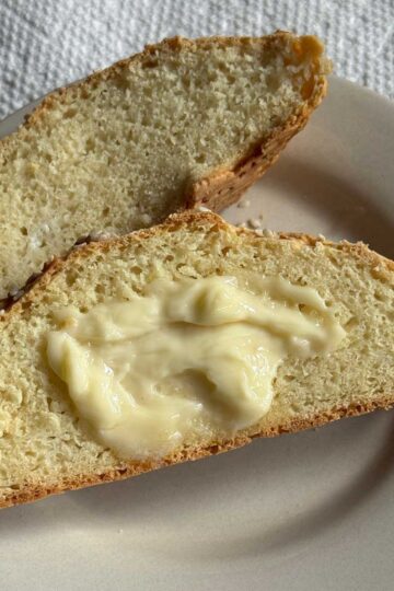 Simple No-Yeast Bread recipe that calls for sour cream and buttermilk. Perfect for serving with compound butter.