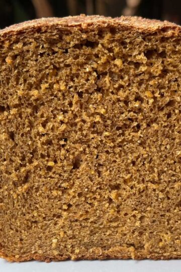 Slice of Anadama Bread cut to show texture.
