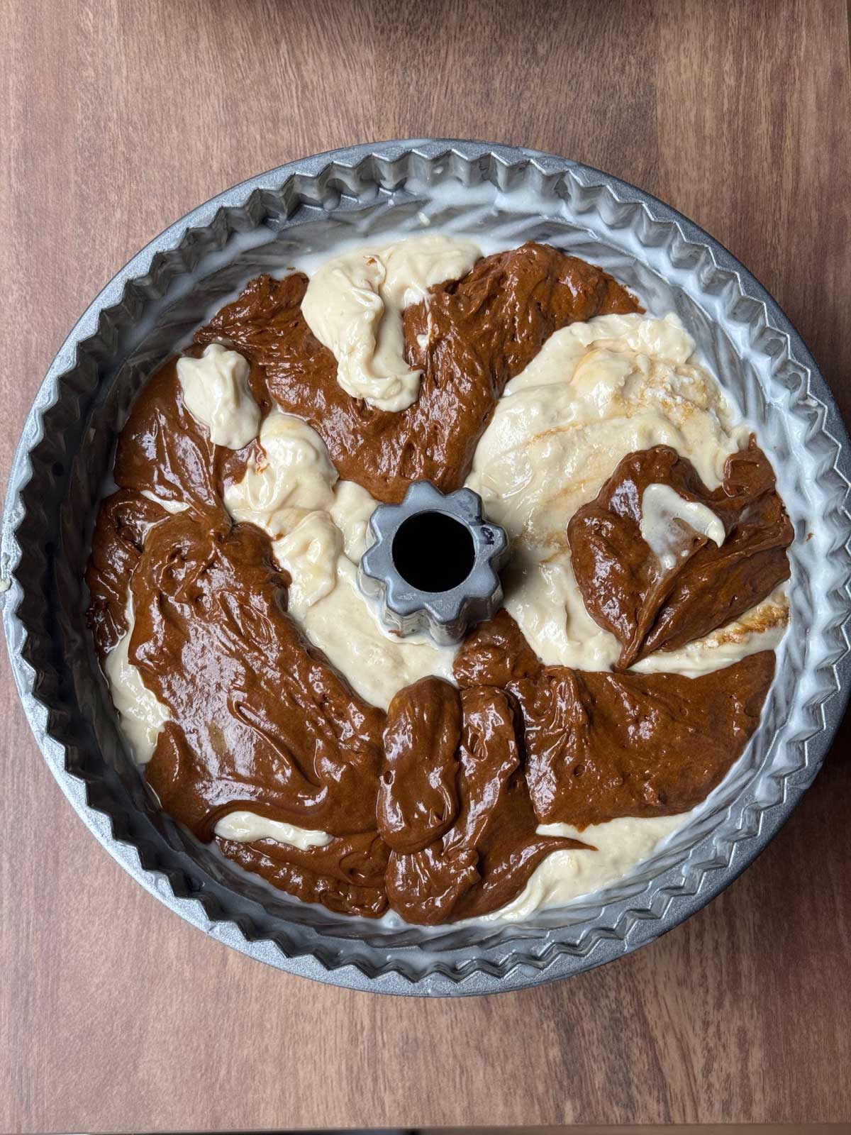Bavaria pan with cake goop all over the sides.