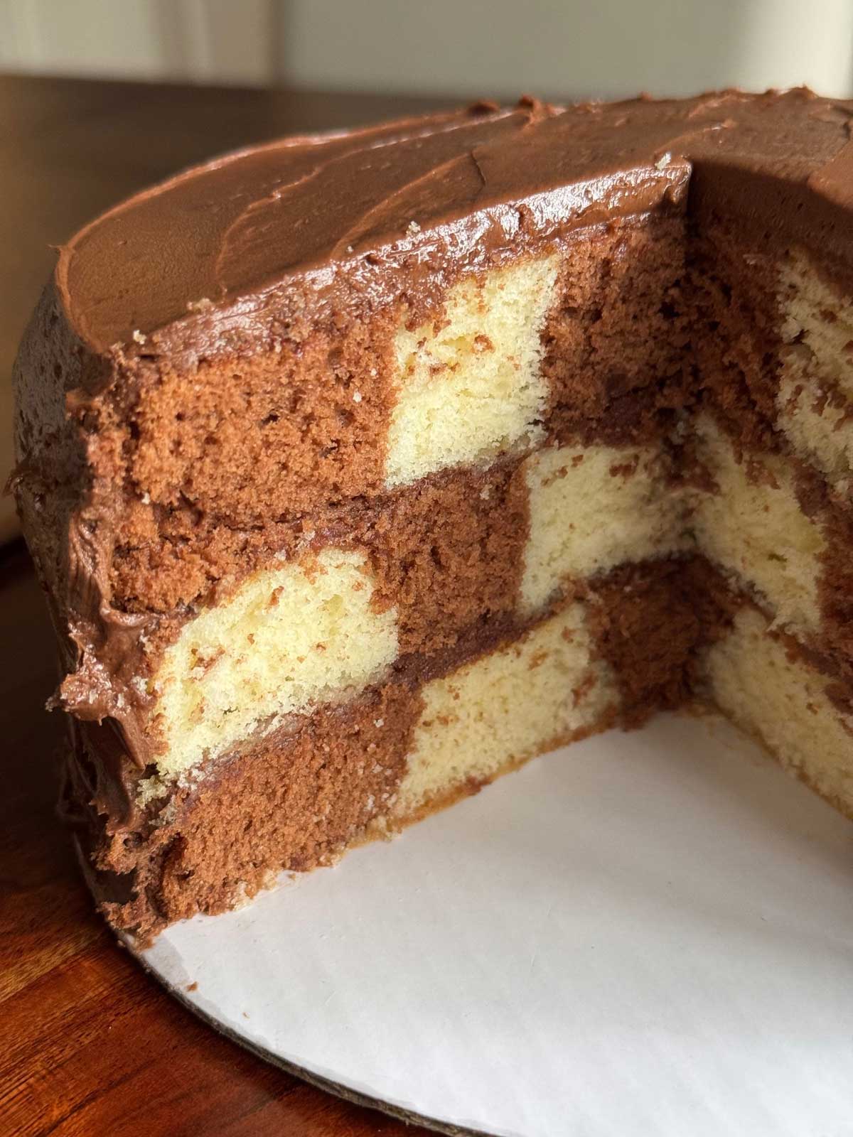 Checkerboard Cake Sliced Checkerboard Cake showing pattern