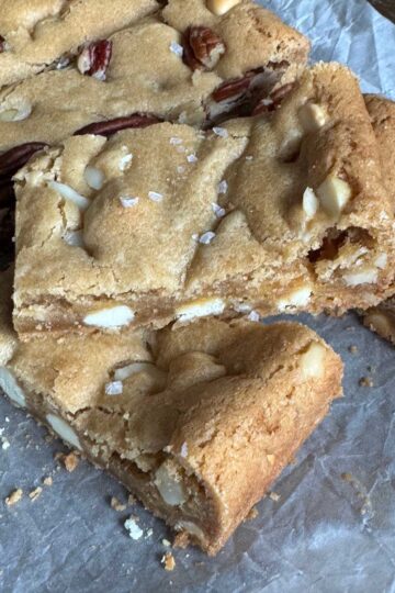 Browned Butter Blondies with White Chocolate Chips and Macadamia Nuts