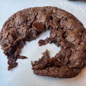 A fudgy, chewy, soft vegan double chocolate cookie made with Country Crock Homestyle Dairy Free Butter.
