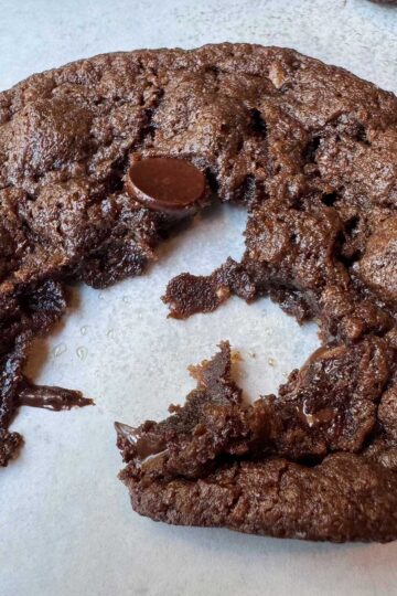 A fudgy, chewy, soft vegan double chocolate cookie made with Country Crock Homestyle Dairy Free Butter.