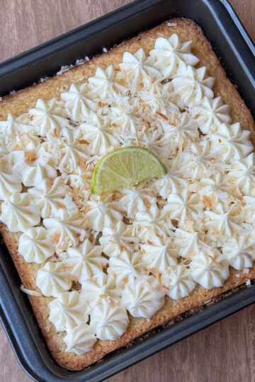 An 8-inch square pan frosted Key lime cake recipe.