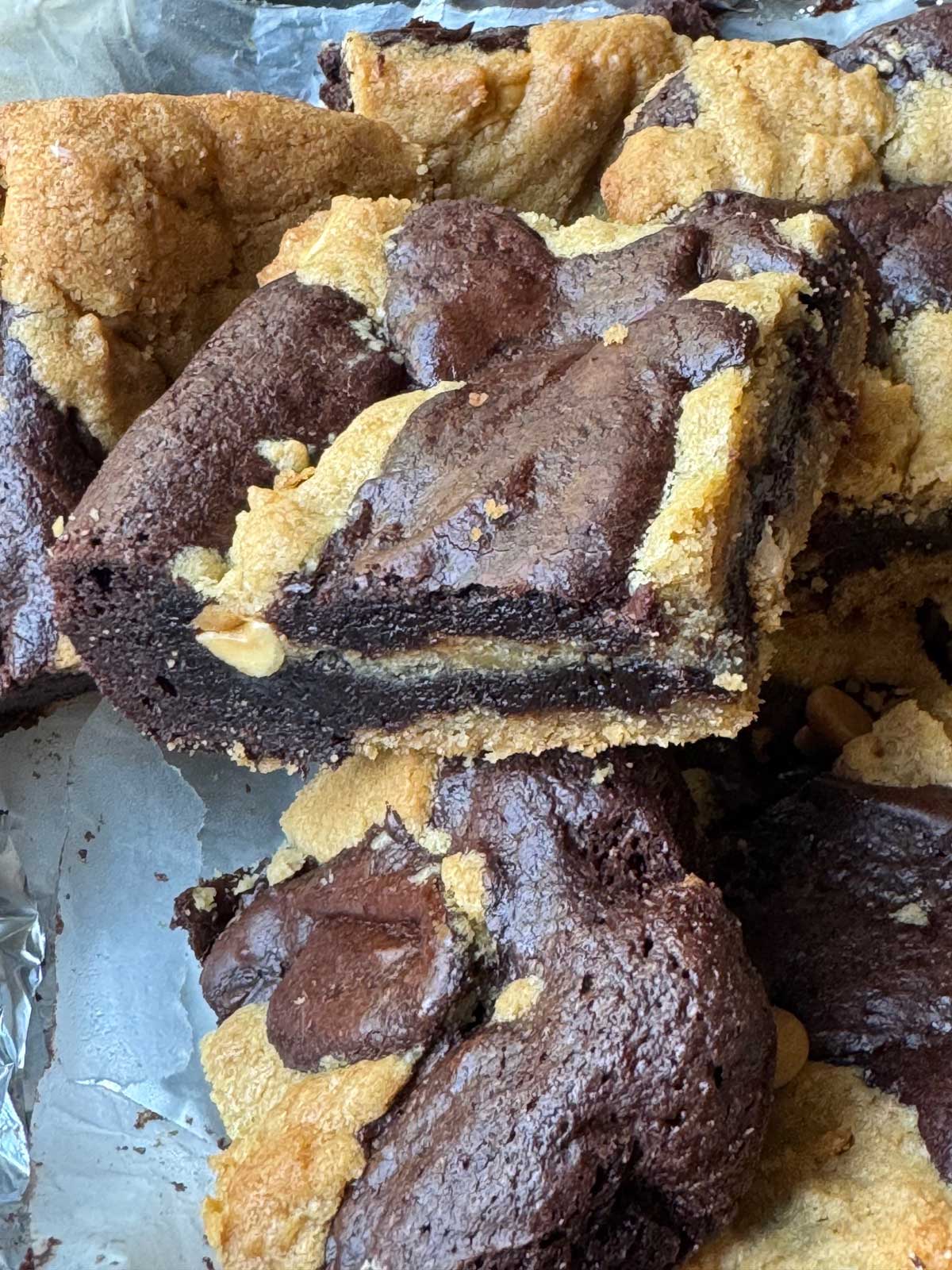 Sliced Brookies, a combination of peanut butter cookies and brownies in bar form.