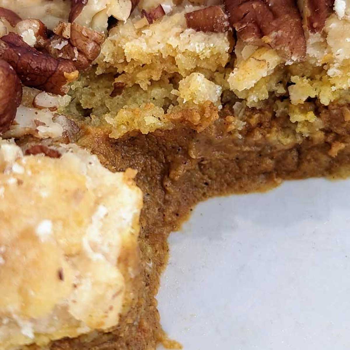 Slice of Pumpkin Dump Cake showing texture