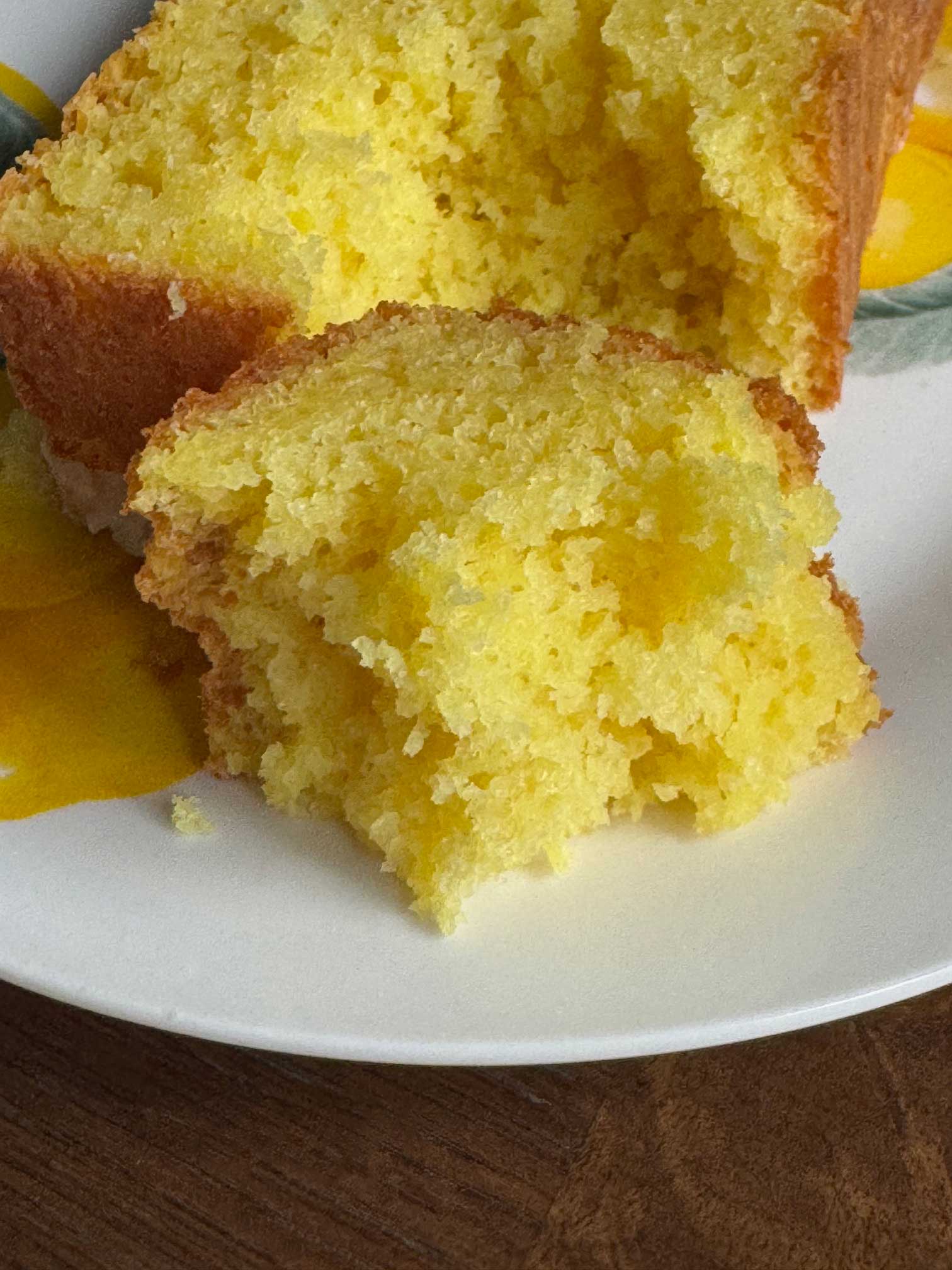 texture of copycat starbucks lemon loaf cake made with cake mix.
