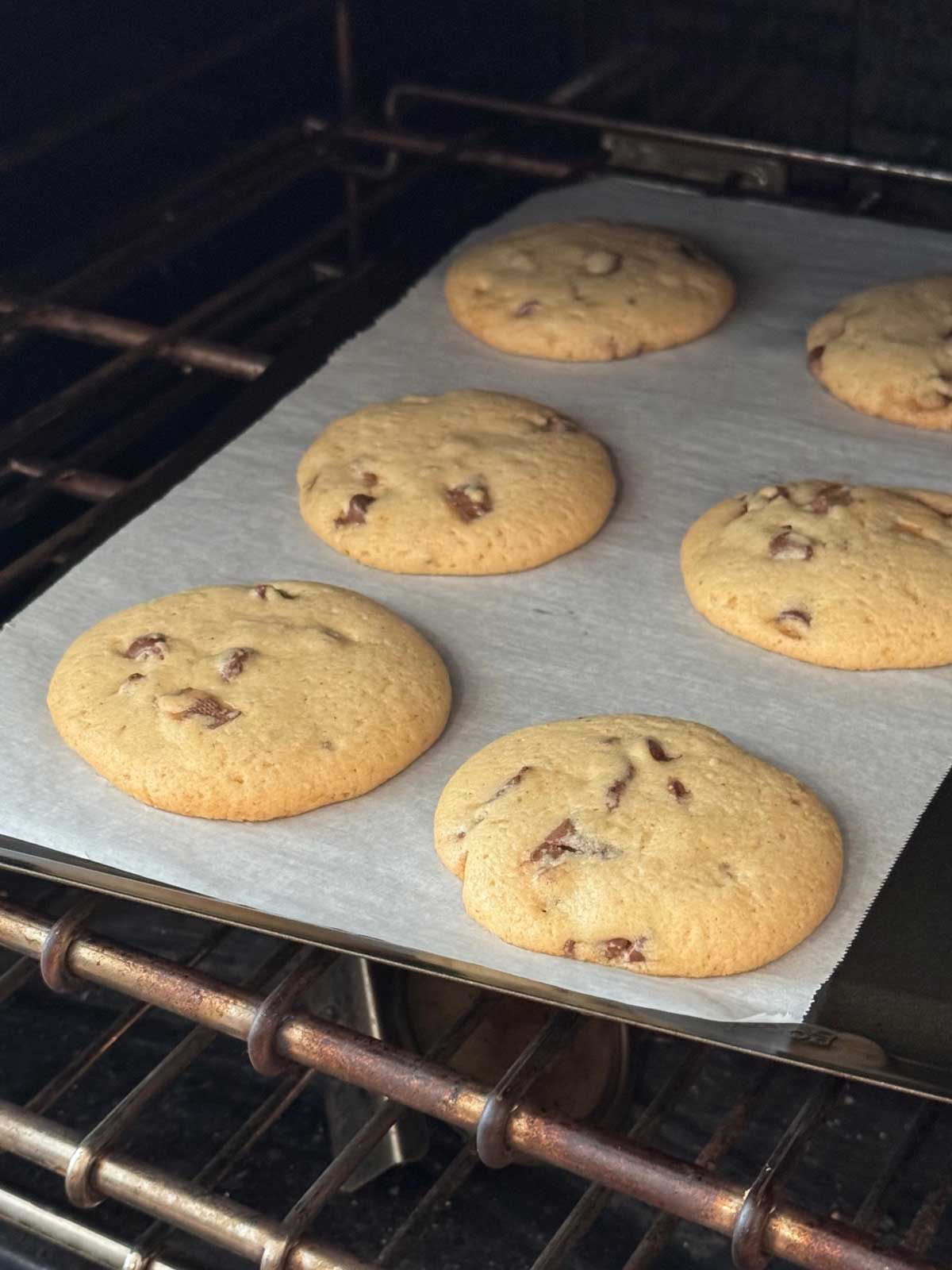 The cookies spreading in a neat, round fashion at about the 10 minute mark.