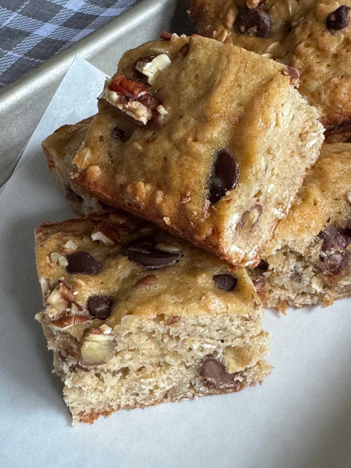Banana Chocolate Chip Bars recipe with browned butter