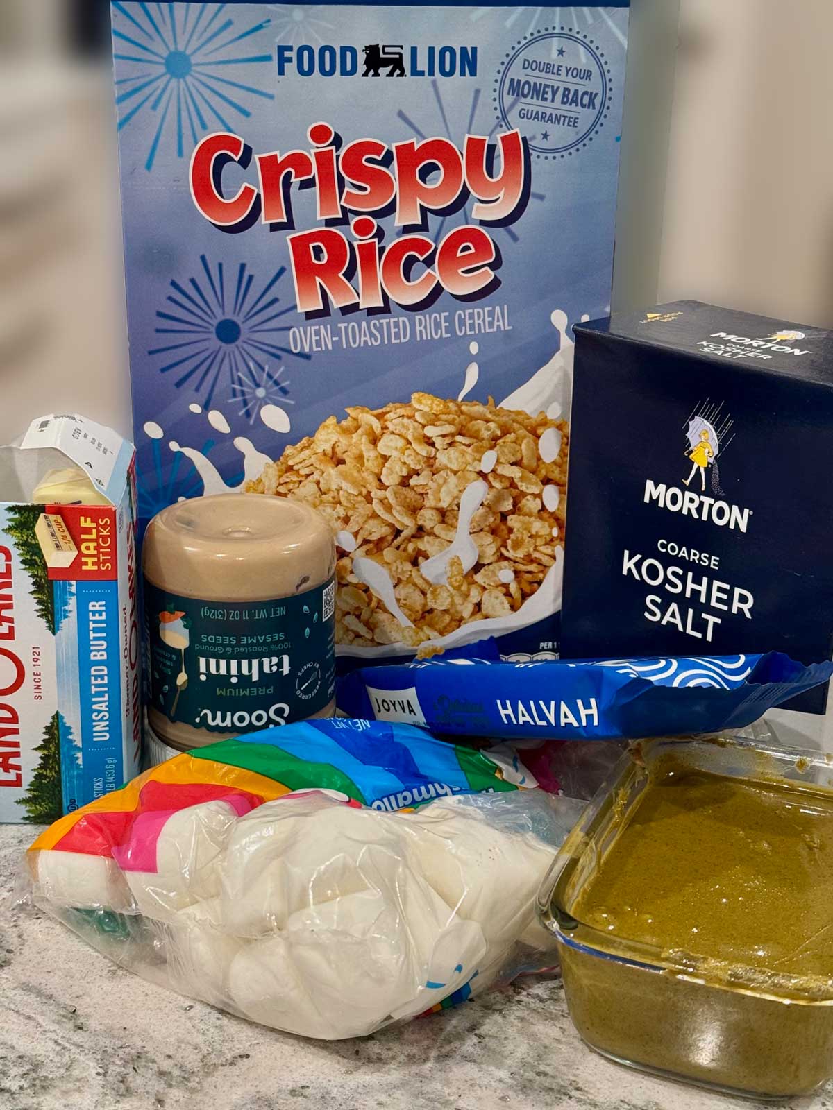 Ingredients for Pistachio Halvah Rice Krispies Treats