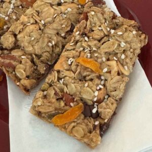 Tahini Granola Bars recipe with almond butter and flax.