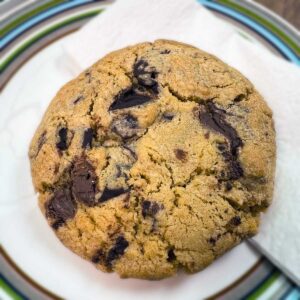 Air fryer chocolate chip cookies that are thick and chewy.