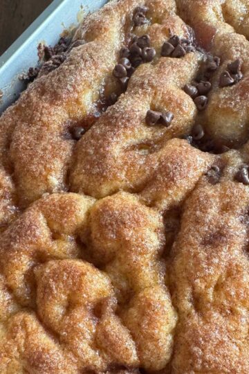 Moravian Sugar Cake or Cardamom Bun Cake with a wavy, wrinkled top.