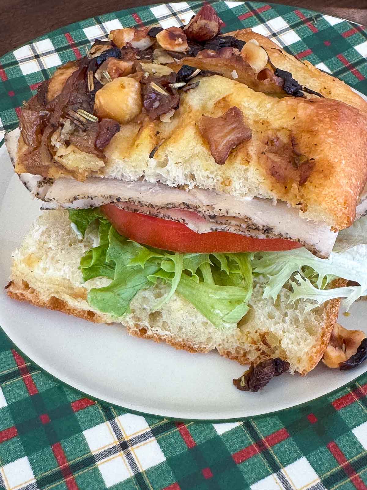 Focaccia used as sandwich bread for turkey sandwich
