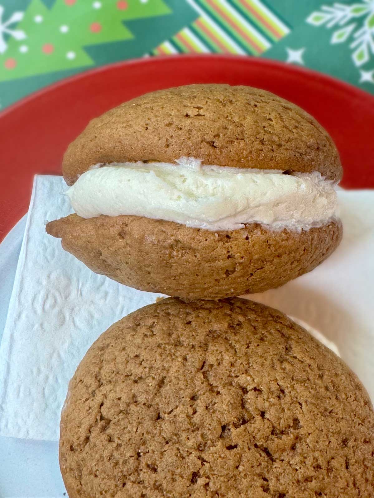 Gingerbread Whoopie Pies recipe with a cream cheese filling.