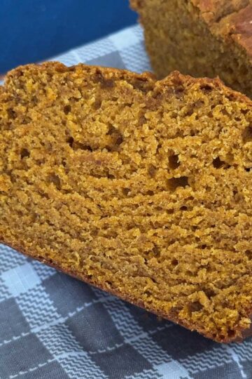A slice of basic vegan pumpkin bread to go with a recipe.