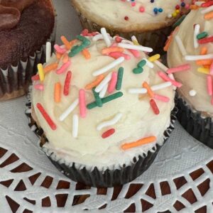 Cupcakes made with cake mix and scratch frosting.