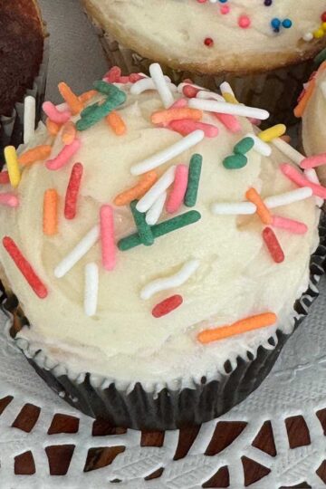 Cupcakes made with cake mix and scratch frosting.