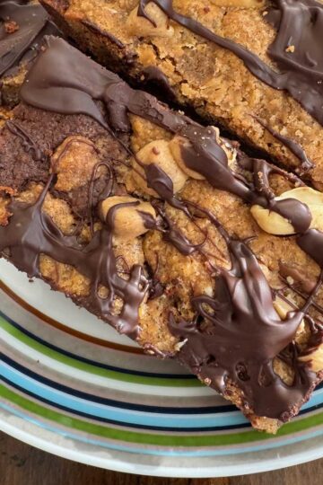 Flourless Chocolate Peanut Butter Bars on a plate.