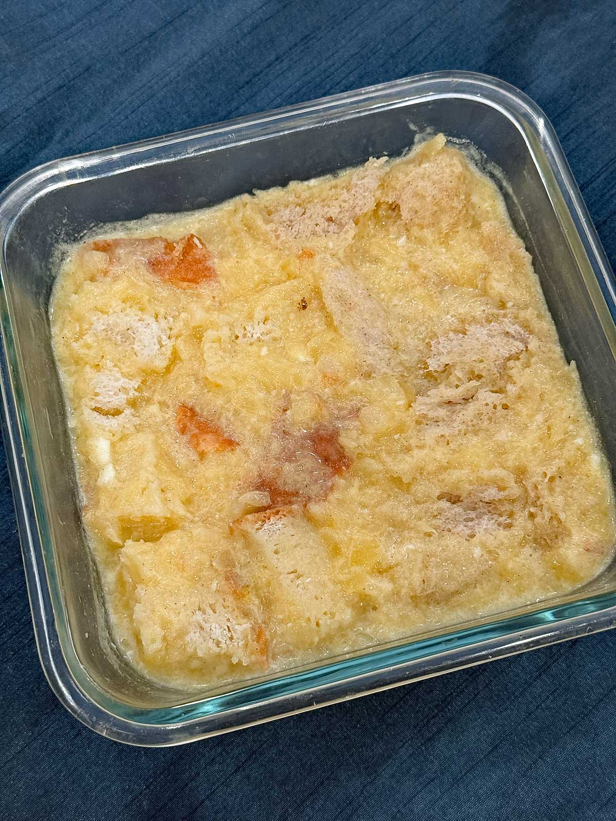 Unbaked pineapple bread pudding