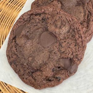 Sourdough Double Chocolate Cherry Cookies made with sourdough discard.