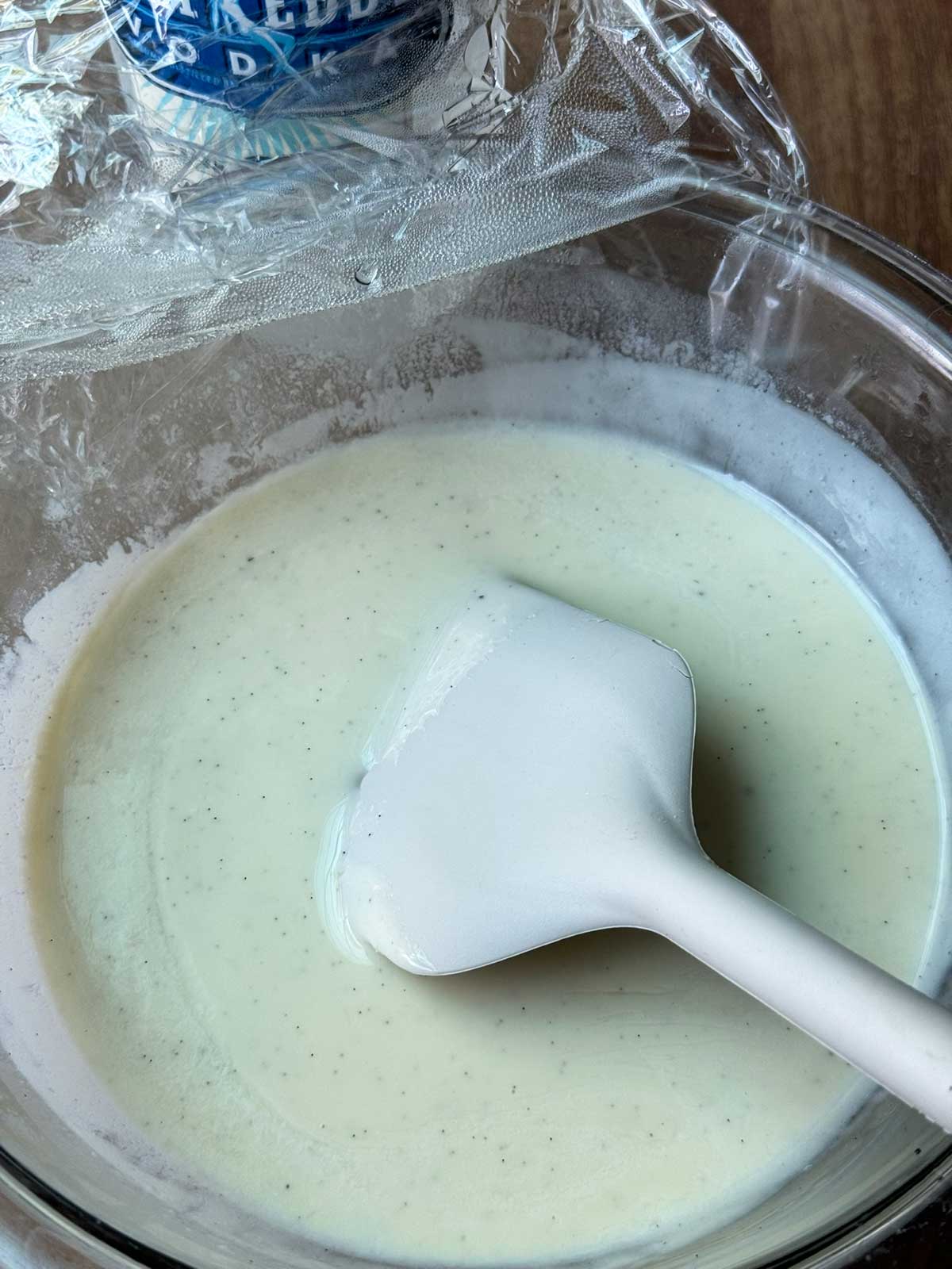 Add vodka right before churning.