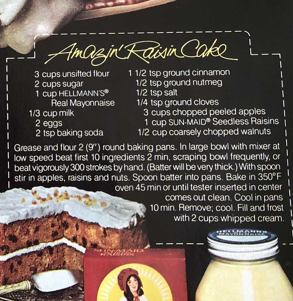 amazin' raisin cake recipe clipping