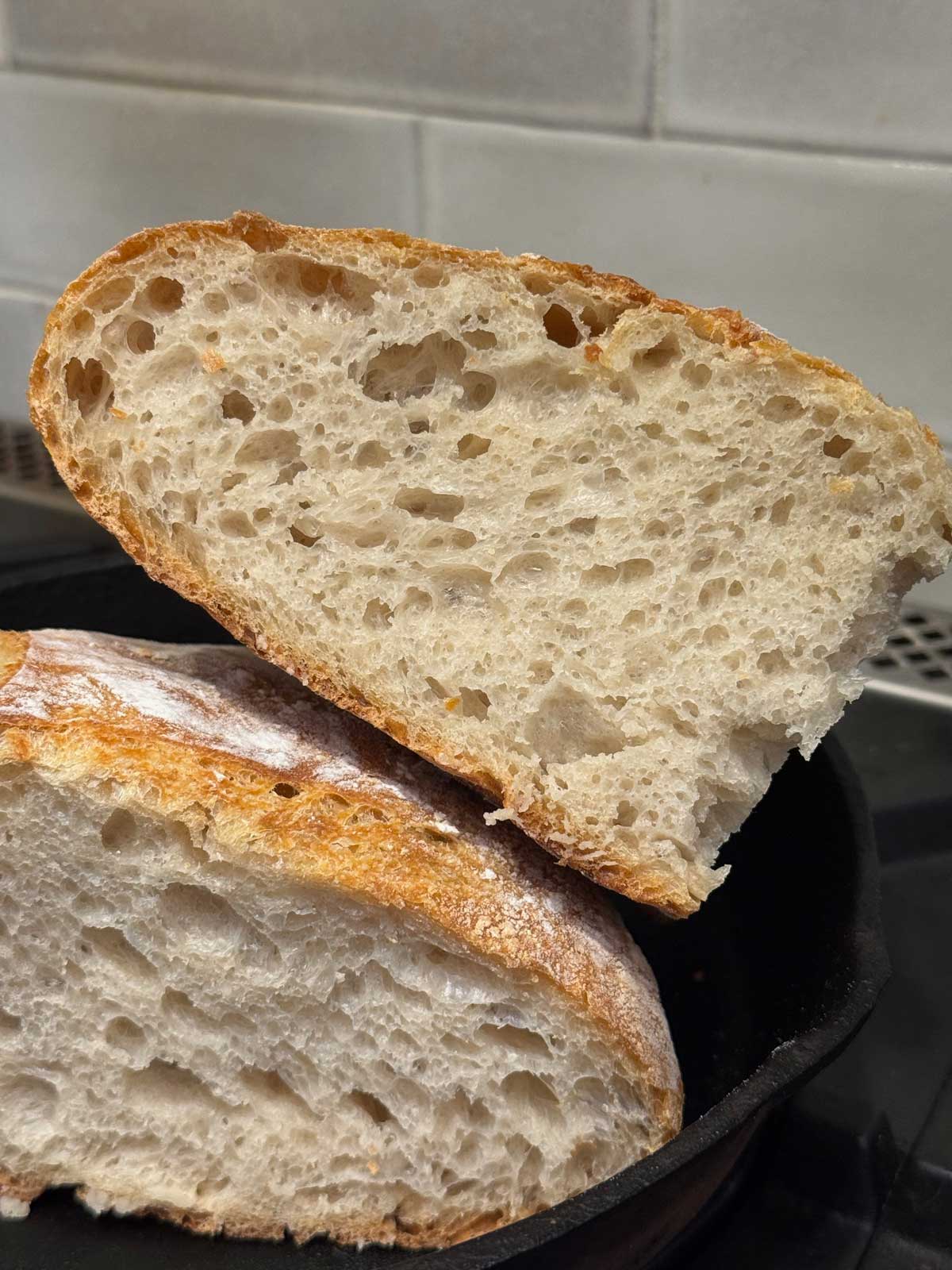 Sourdough bread with a soft and chewy crumb.