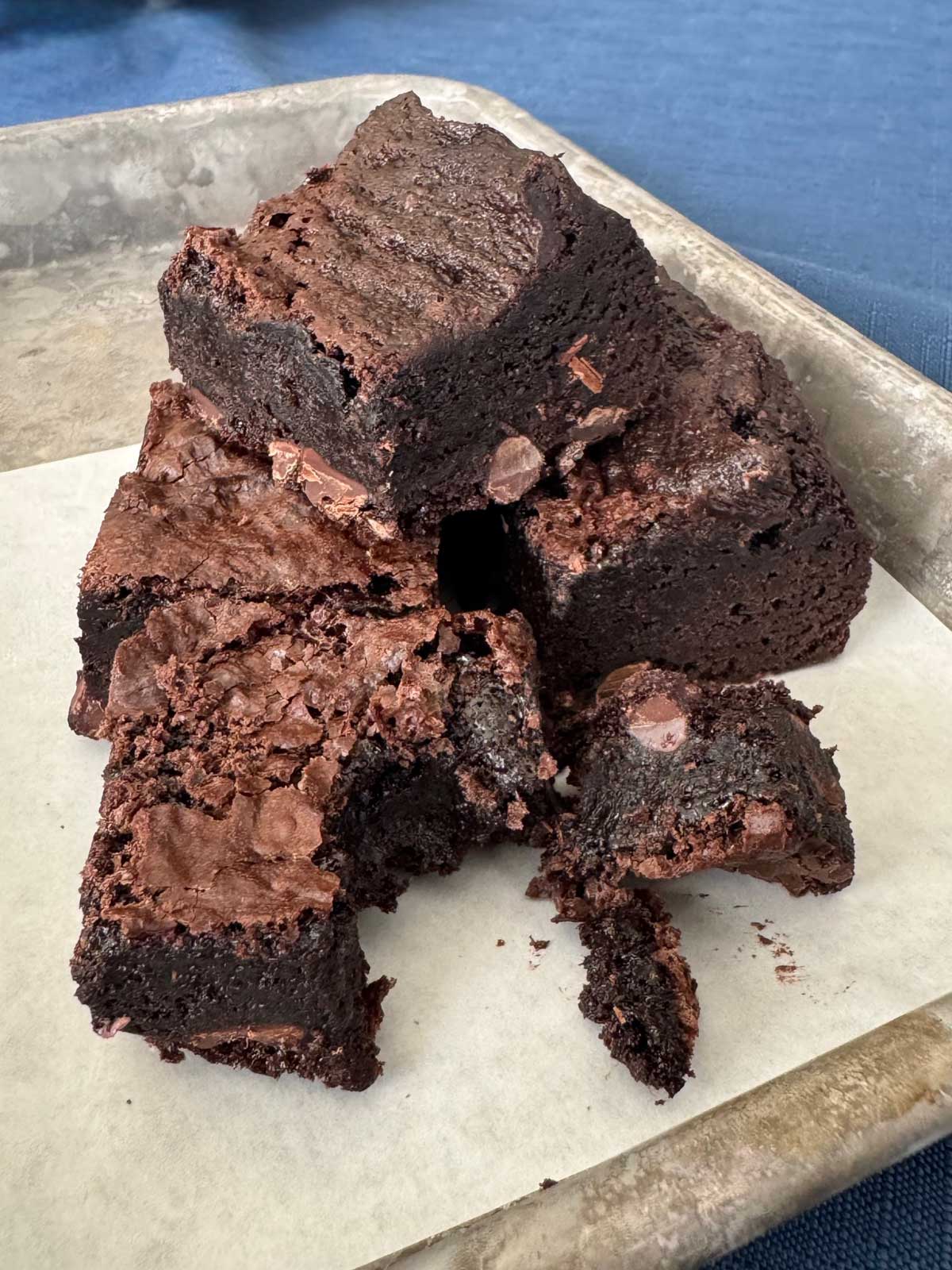 Deep dish fudge simple brownies made with King Arthur self-rising fudge brownies.
