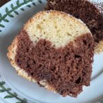 Slice of Moist Sour Cream Marble Cake inspired by a recipe in The Settlement Cookbook.