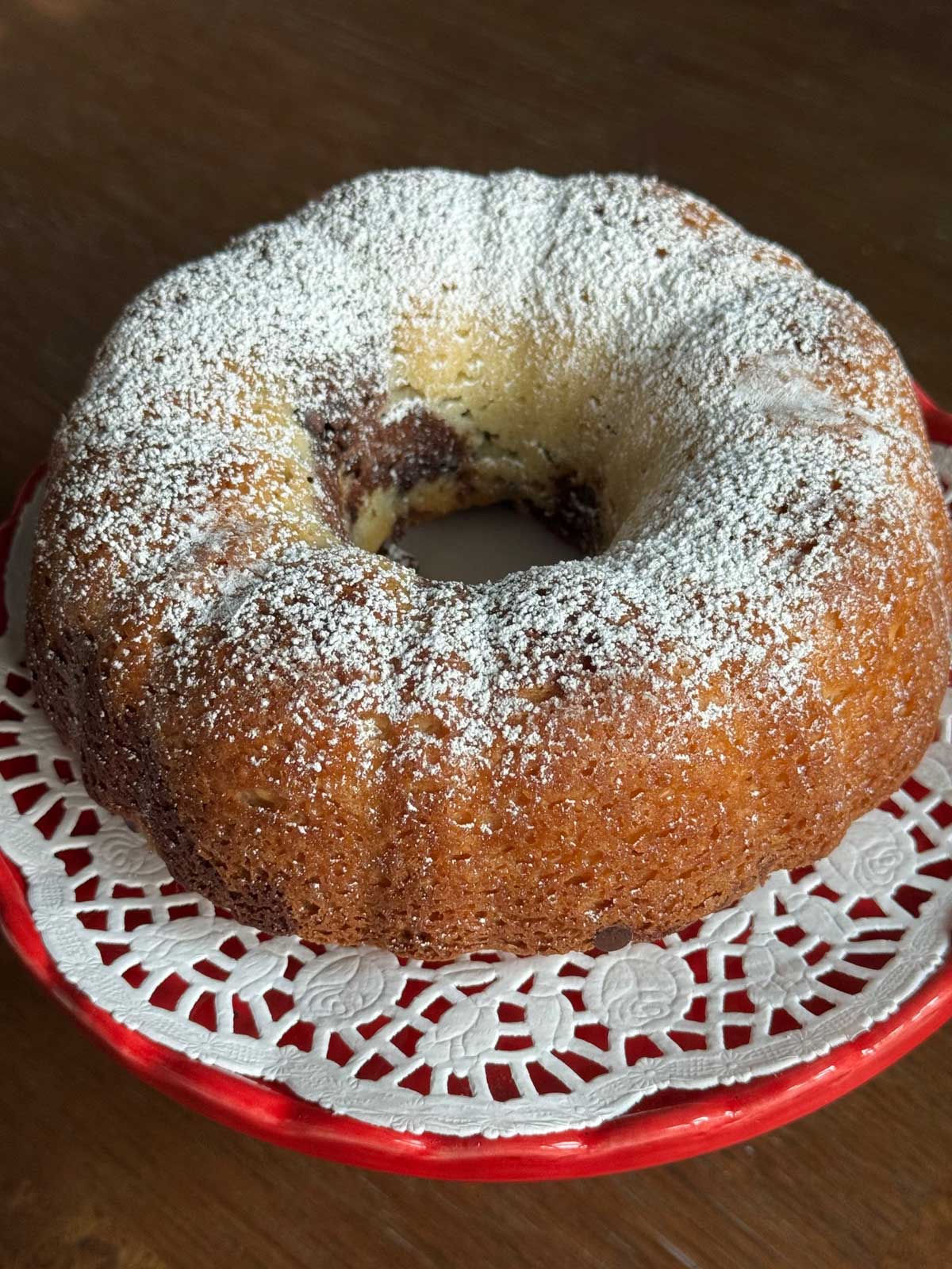 Moist Sour Cream Marble Cake inspired by a recipe in The Settlement Cookbook.