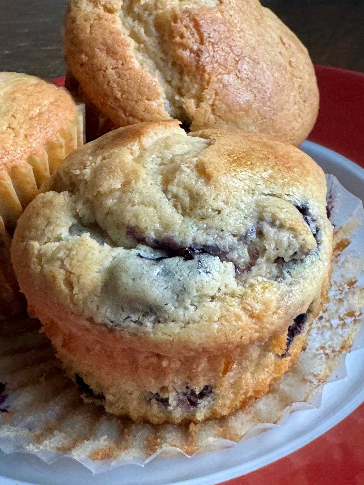 Recipe for copycate Souplantation blueberry muffins with blueberry extract.