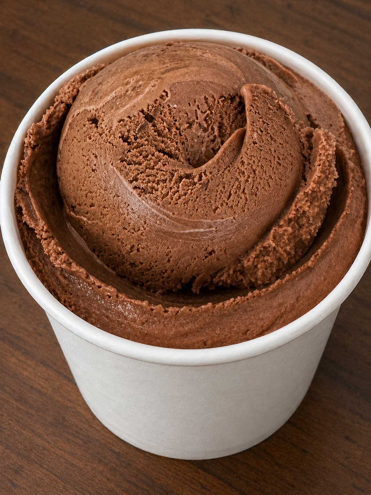 Homemade allulose chocolate ice cream with high protein milk.