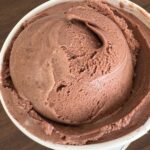 homemade chocolate ice cream made with allulose and high protein milk.